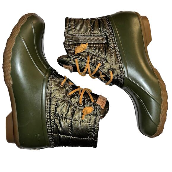 Sperry Saltwater Quilted Duck Boots Olive Green Waterproof Rubber – Women’s 7M - Picture 6 of 11